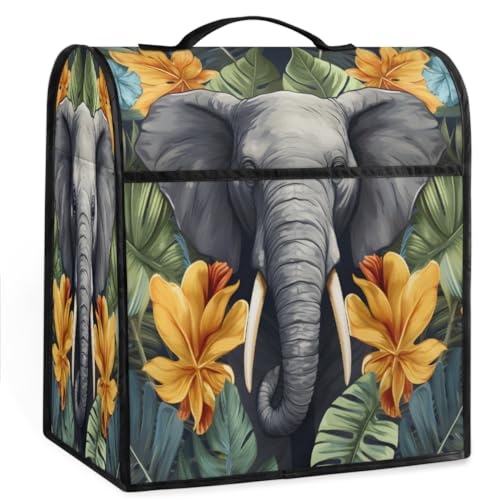 Coffee Maker Cover Tropical Leaves Elephant Kitchen Appliance Covers Small Appliance Covers Blender Cover Juicer Cover Dust Covers for Kitchen Appliances with Top Handle and Pockets,Washable,B124