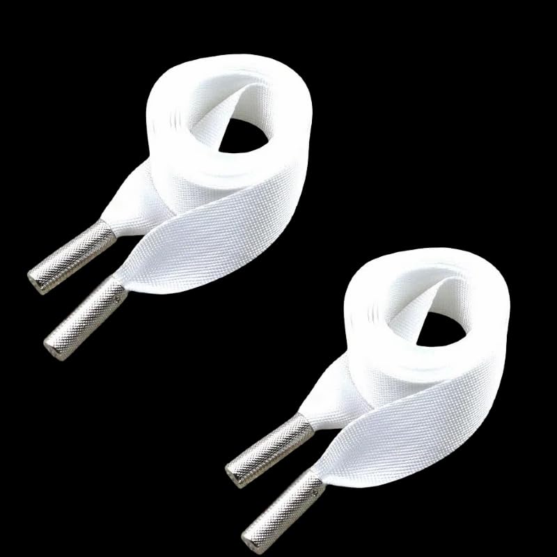 2 Pieces 140CM*2CM White Drawstring Universal Cord for Replacement Polyester Flat Drawstring Cord with Metal Closure Ends for Sweatshirts,Pants