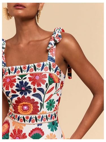 Floerns Women's One Piece Swimsuit Floral Bow Tie Shoulder Tummy Control Bathing Suit3