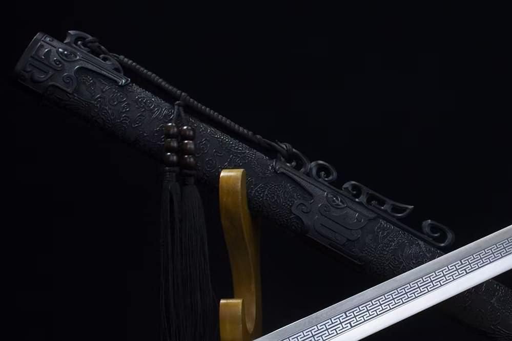 Miniatura 4 de LOONGSWORD - Espada china Jian  Acero de alto carbono 7Cr17MoV forjado a mano, espiga completa, vaina de madera y mango de piel sintética