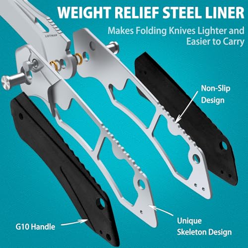 Image of LOTHAR Lich King Folding Pocket Knife, Tactical Pocket Knife for Men Women | 3.5 inch 14C28N Steel Cool Knife, Sharp Camping Survival Knives with G10 Handle, Halloween Thanksgiving Day Gifts for Men Him Her