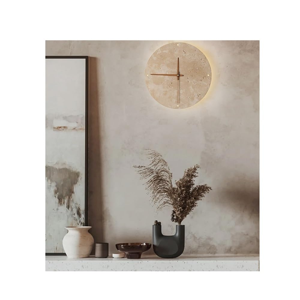 Wohnzimmer Dekorative Wanduhr aus gelbem Onyx, mit Licht und geräuschlosem Uhrwerk, for Schlafzimmer, Wohnzimmer Wohndeko(Klein)