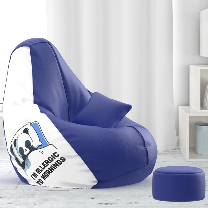 Biggie Bean Bag Cover 4XL VibeBoost Premium Bean Bag with Free Cushion and Footrest - Official : Snooze Squad Combo (Matching Color : Regular, Allergic to Mornings - Blue White)-image-19