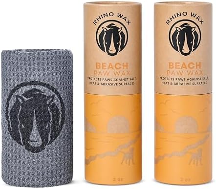 Dog Paw Balm Kit for Beach (2 Tubes + 1 Microfiber Cloth) – Summer Paw Wax Protects Paws Against Sharp Rocks, Hot Sand, Glass, Beach Hazards – Moisturizes and Improves Elasticity – USA