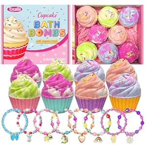 Bath Bombs for Kids with Surprise Jewelry Inside, 8 Cupcake Bath Bombs for Girls Gift Set, Handmade Fizzes Balls with Rich Bubble Bath, Ideal for Chrildren Birthday Christmas