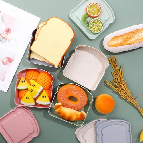Image of 4 Pack Sandwich Containers for Lunch Boxes, Reusable Sandwich Bread Box Container for Adults, Large Travel Bento Sandwich Holder Box with Lid, BPA Free, 14 oz