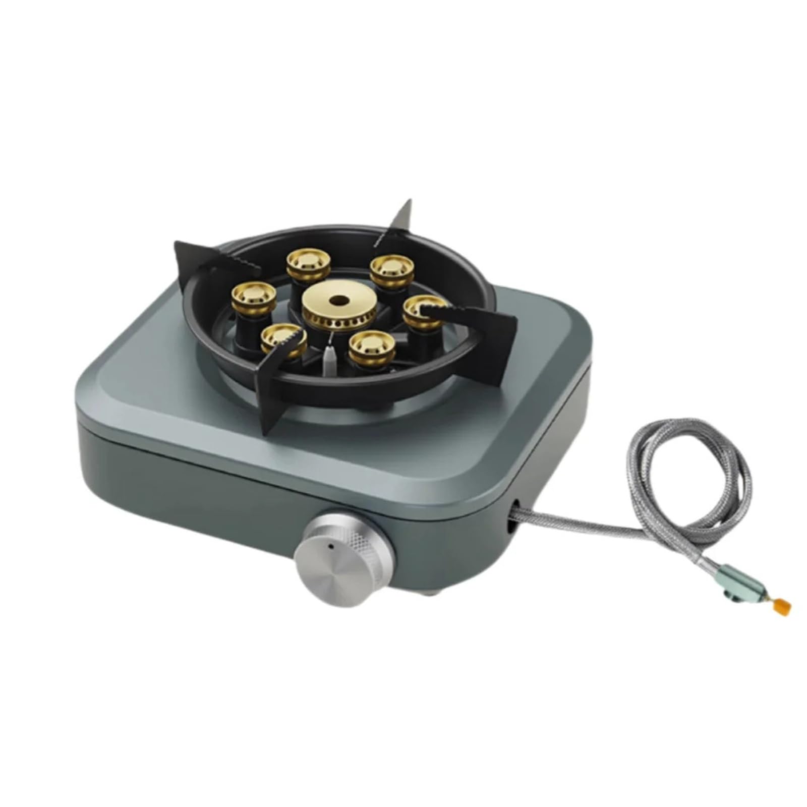 Estufa de camping portátil 7 núcleos, 19800 W, alta potencia, fuego potente, quemador gas turístico, resistente al viento, encendido electrónico, ideal for senderismo y acampada