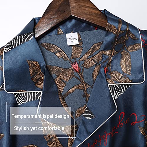 CYGE Mens Silk Satin Pajamas Long Sleeve Printing Loungewear 2-Piece Sleepwear Button-Down Pj Set M-4XL3