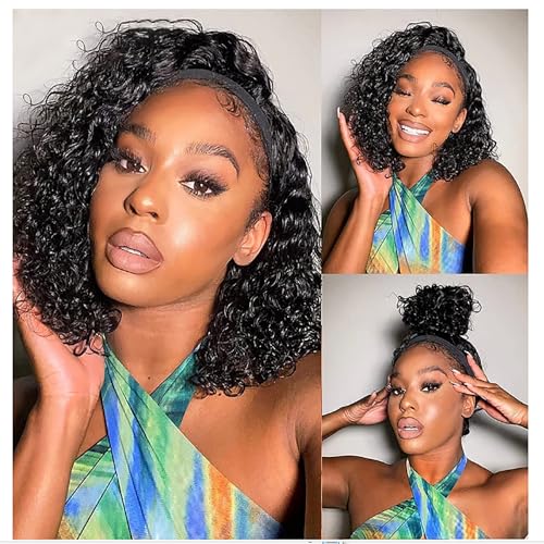 Image of Deep Wave Headband Wig Human Hair 10 Inch Brazilian Virgin Natural Black