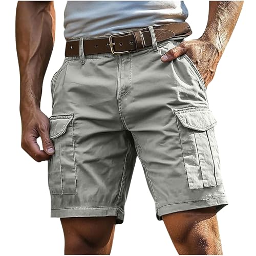 Generisch Cargoshorts Herren Kurze Hosen mit Reißverschluss und Knopf Mehrere Taschen Männer Einfarbig Sommer Shorts Klassische geschnittene Sportshorts Outdoorhose
