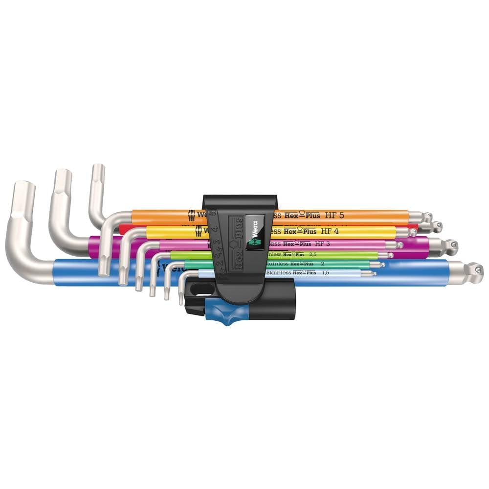 Wera - 05022699001 - Assortimento chiavi a L, 3950/9 Hex-Plus Multicolour HF Assortimento chiavi a L in acciaio Inox, metriche, con funzione di ritegno, 9 pezzi