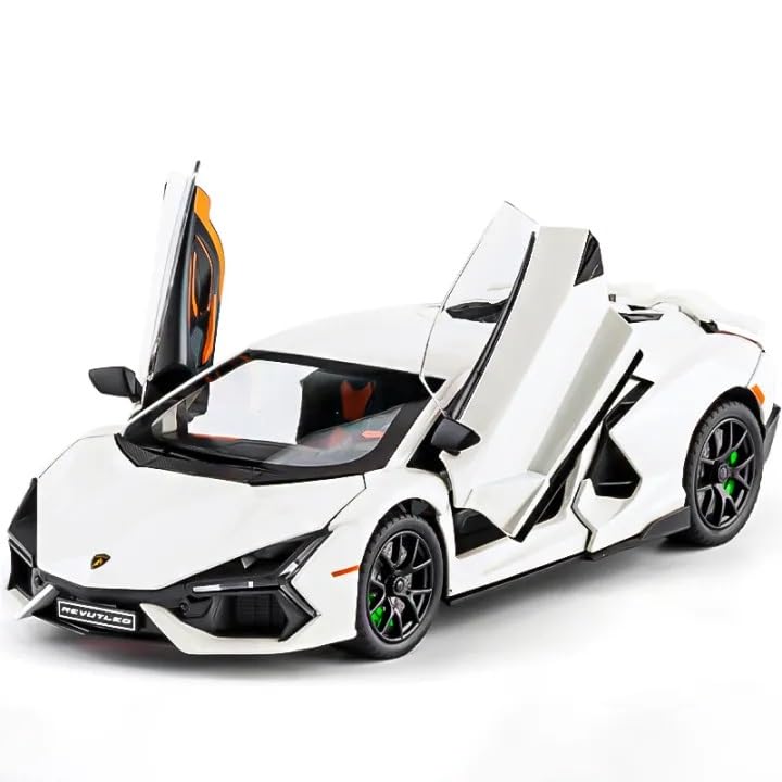 Image of Invite Enterprise 1:24 Lamborghini Revuelto Diecast Metal Pull Back Car - 4 Openable Doors with Sound & Light | Perfect Toy Decoration & Gift for Kids【White-Color】