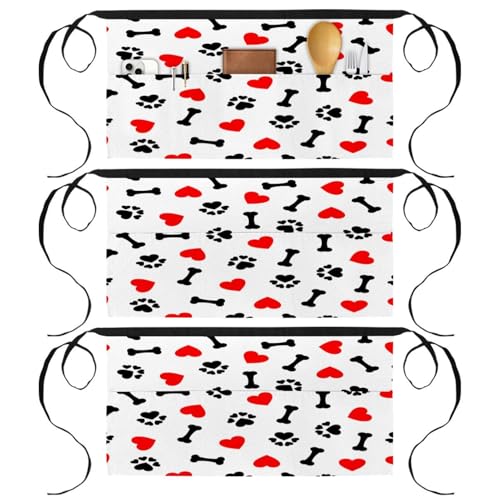 Tablier court de chef à poches motif patte de chien pour bistrot et cuisine