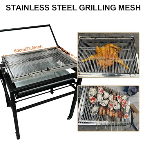 Barbecue portatile con funzione di rotazione a 360°, ruote per una facile mobilità, griglia in acciaio inox e vassoio regolabile, ideale per campeggio, picnic e riunioni all'aperto