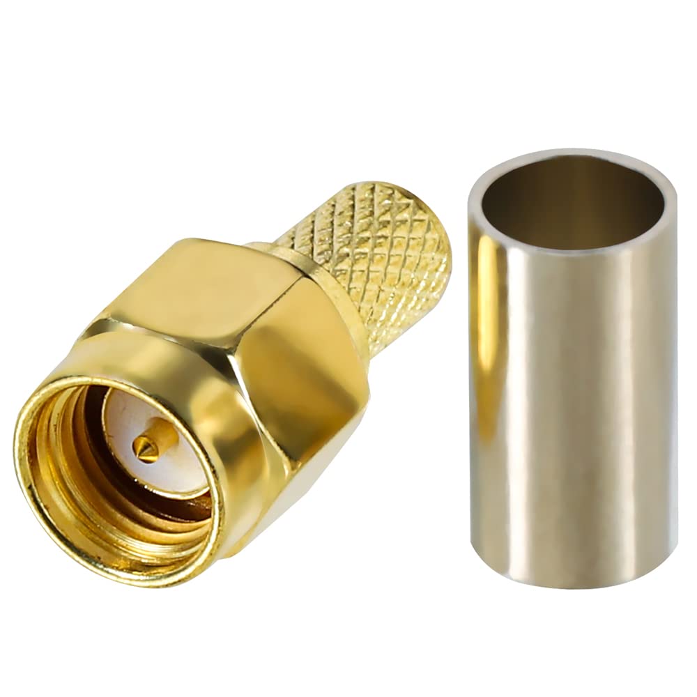 Connettore SMA maschio a crimpare placcato oro per cavi coassiali RG58 RG303 RG141 RG142 RG400 LMR195