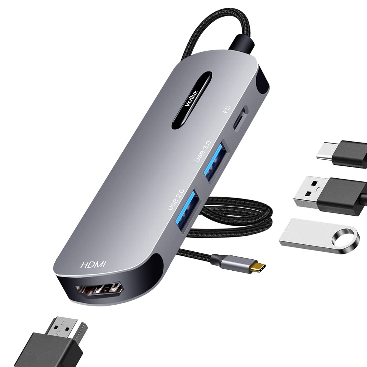 USB C HUB 4 in 1 USB C to HDMI Adapter with 4K@30Hz HDMI 2.0/3.0 USB Adapter Multiple Port USB Type C Hub for Laptop with PD 100W & USB C Data Port 20CM USB Hub Long Cable for MacBook Pro Air-picture-24
