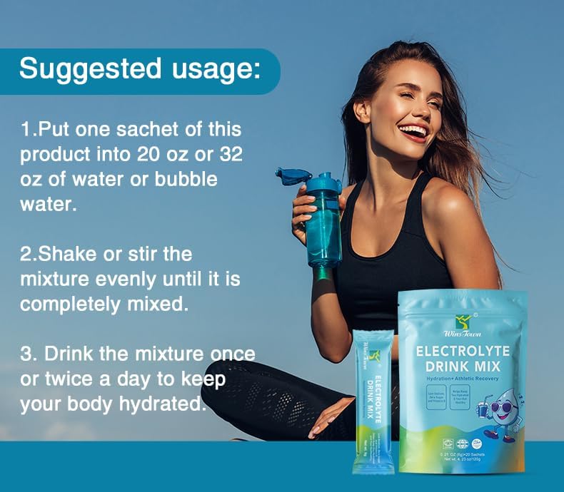 Electrolyte Drink Mix Powder – Zero Sugar Hydration Drink, Low Sodium Electrolyte Beverage for Daily Hydration & Active Lifestyles – 20 Travel Sachets