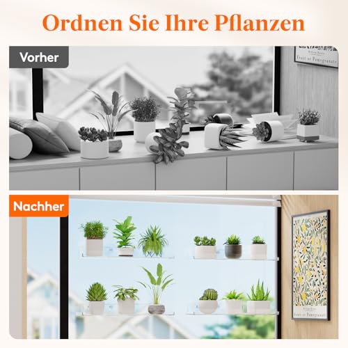 Lifewit 4 Stück Fenster Pflanzenregal ohne Bohren, Kunststoff Fensterregale für Pflanzen trag. 4,5KG, Blumenregal Saugnapf, Fenster Regal für Blumen Sukkulenten Kräuter Säm, 37 x 9 cm/14.6x3.6