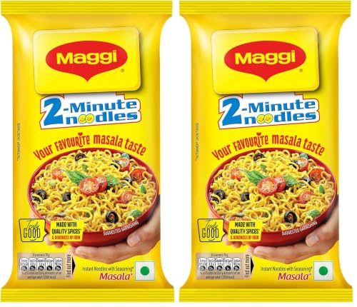 Image of MAGGI 2-Minute Instant Noodles, Favourite Masala Taste, Masala Noodles With Goodness Of Iron, Made With Choicest Quality Spices, 140g /150g Pouch (weight may vary) (Pack of 2)