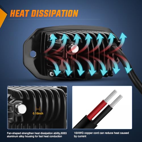 Image of Nilight 2 PCS 20W Flush Mount Amber LED Pods Flood Beam Work Offroad Driving Fog Reverse Backup Lights for Bumper Truck ATV UTV SUV Boat