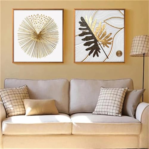 Décoration d'intérieur 40 x 40 cm triptyque abstrait géométrique doré - 4