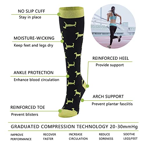 Junely Compression Socks For Women 20-30 Mmhg Dog Knee High Socks For Support Nurses Pregnancy Flying Sports Travel Flight Running Swelling Black Blue Green #TOP6