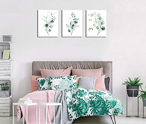 Green Leaf Wall Art Bathroom Wall Decor Eucalyptus Canvas Pictures Watercolor Modern Bohemia Botanical Canvas Artwork Conemporary Minimalism Canvas Art Prints For Bedroom Living Room Wall Decor 12" X 16" X 3 Pieces #TOP2