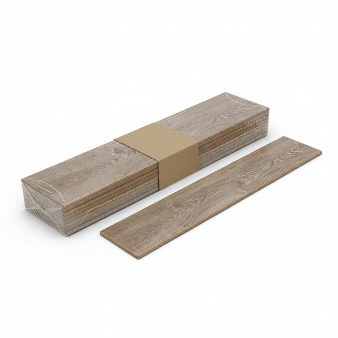 SPC FLOOR WOOD Pavimento Laminato SPC, Rovere Medio, 122x18,4x0,5 cm, 10 Listoni, 2,25 mq, Resistente all'Acqua, Uso Interno