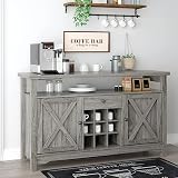 Farmhouse Coffee Bar Cabinet, 47" Kitchen Buffet Storage Cabinet with 9 Wine Racks, Sideboard Buffet