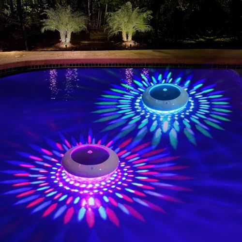 LENONE Floating Pool Lights, 6.5 Inch Dynamic RGB Color Changing Solar Pool Lights That Float, IP68 Waterproof Dimmable Hangable Solar Floating Light for Pools, Garden, Wedding Decor(2)