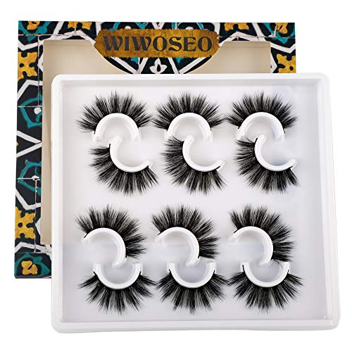 Wiwoseo False Eyelashes 5D Faux Mink Lashes Dramatic Long Fluffy Lashes 6 Pairs Pack