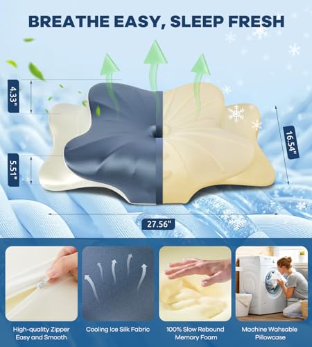 Image of DONAMA Cervical Pillow for Neck and Shoulder Pain Relief, Cooling Contour Memory Foam Pillow, Dual-Height Ergonomic Neck Support Pillow for Side Back Stomach Sleepers with Removable Pillowcase