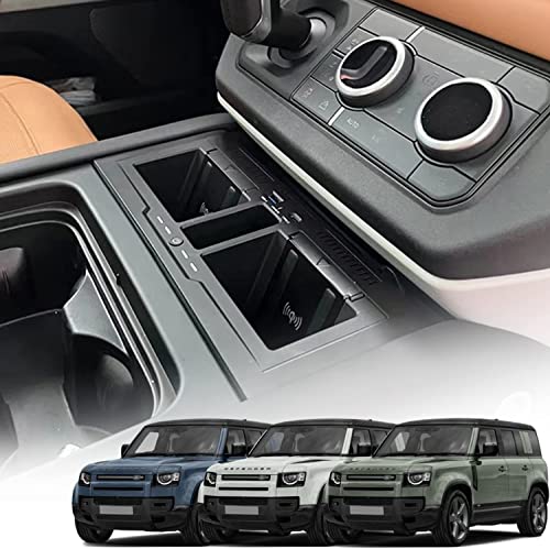 Dual Wireless Car Charger for Land Rover Defender 90 110 130 X/X-DYNAMIC/V8/CARPATHIAN Edition 2020-2023 Interior Accessories Upgrades, 15W Fast Charging Phone Charger Pad for iPhone Samsung