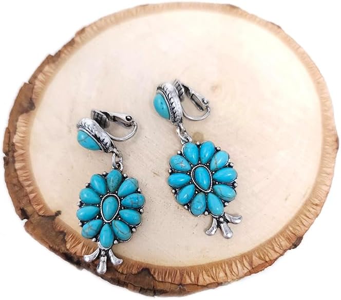 Western Squash Blossom Clip-On Earrings Navajo - Image 3