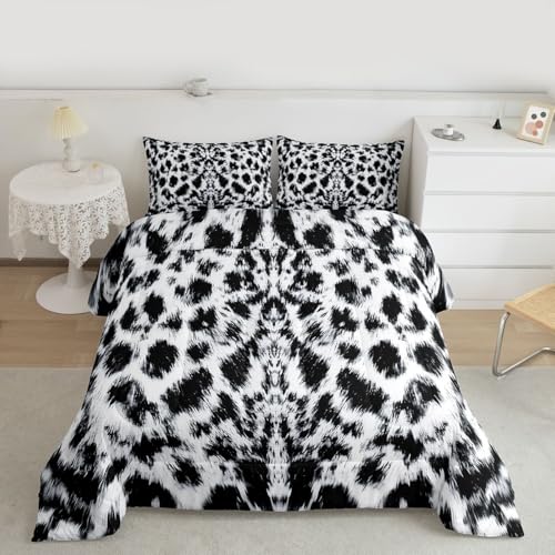 Image of Feelyou Leopard Print Comforter Set for Girls Boys Kids Modern Black White Cheetah Print Bedding Set Reversible Decor Wild Animal Comforter Leopard Fur Duvet Set Full Size Quilt Boys