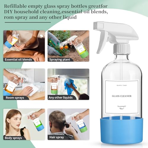 GIVAMEIHF 2 Pack Glass Spray Bottles with Silicone Sleeve,16oz Clear Glass Spray Bottles Refillable Empty Bottle with Adjustable Nozzle,Spray Bottle for Essential Oils,Cleaning Solutions,Pets,Hair - Image 5