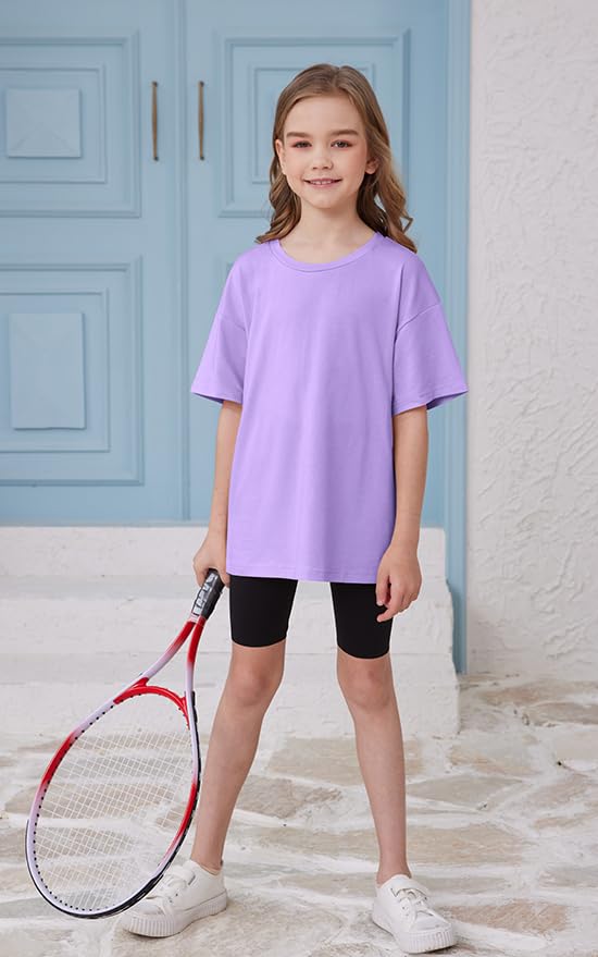 Image of ZDC Girls Short Sleeve T Shirts Kids Summer Oversized Tops Trendy Crewneck Basic Tees 5-14 Years