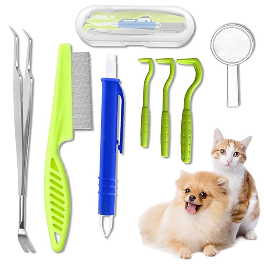 8-Piece Pet Grooming Kit - Includes Nail Clipper, Nail File, Flea Comb Shedding Brush Silicone Toothbrush Complete Pet Care Set