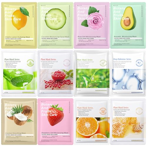 12 Pack Face Masks Skincare Sheet Face Masks for Teenage Girls Women Beauty Face Mask Set Hydrating Face Sheet Mask Spa Party Gifts for Teens Girls Kids For Pamper&Sleepovers Party