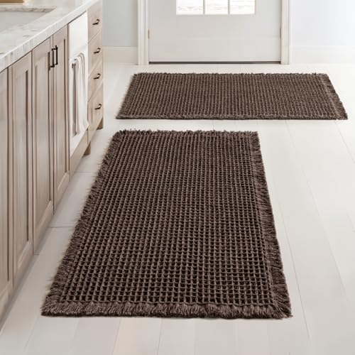 MIULEE Set of 2 Waffle Bathroom Rugs Boho Bath Mat Chocolate 18x30 Inch