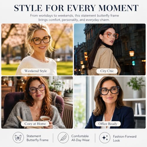 Image of Butterfly Shape Glasses for Women Retro Clear Flat Lens