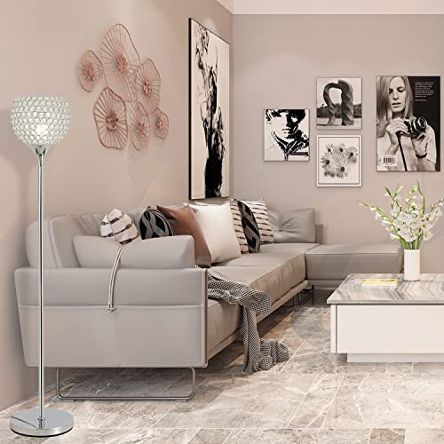 Dfl Spherical 8.7 Inch Shade Chrome Finish Crystal Floor Lamp Fixture For Living Room, Bedroom, Dining Room, Office, E26 Base, Led Bulb Included #TOP1