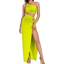 ChiaoLezhee 2 Piece High Slit Skirt Set, Sexy Cutout Floor Length Dress, Cocktail Wedding Guest, Ruched Backless Vacation