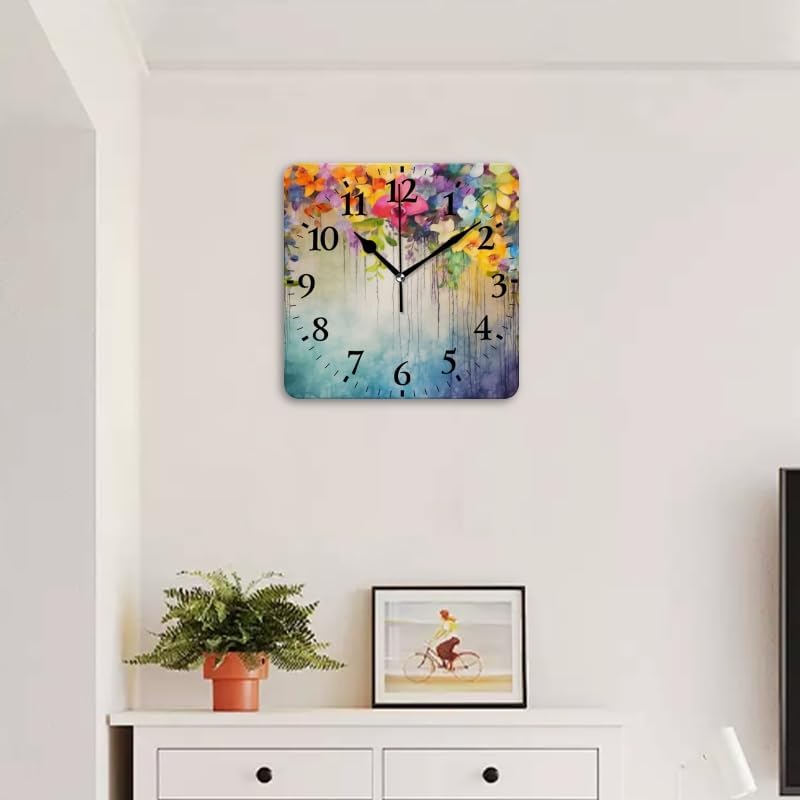 Battery Operated Wall Clocks Hanging Orchids and Flowers with Colorful Blooms Cascading Silent Non-Ticking Decor Clock with Photo for Bathroom,Office(14inch)