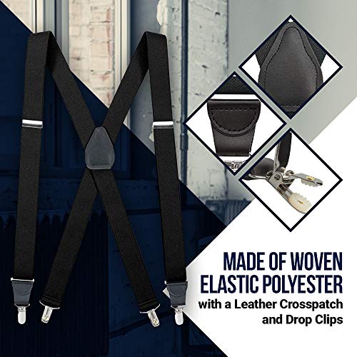 Image of HOLD'EM Suspender for Men Made in USA Y-Back Leather Crosspatch Clip on tuxedo suspenders