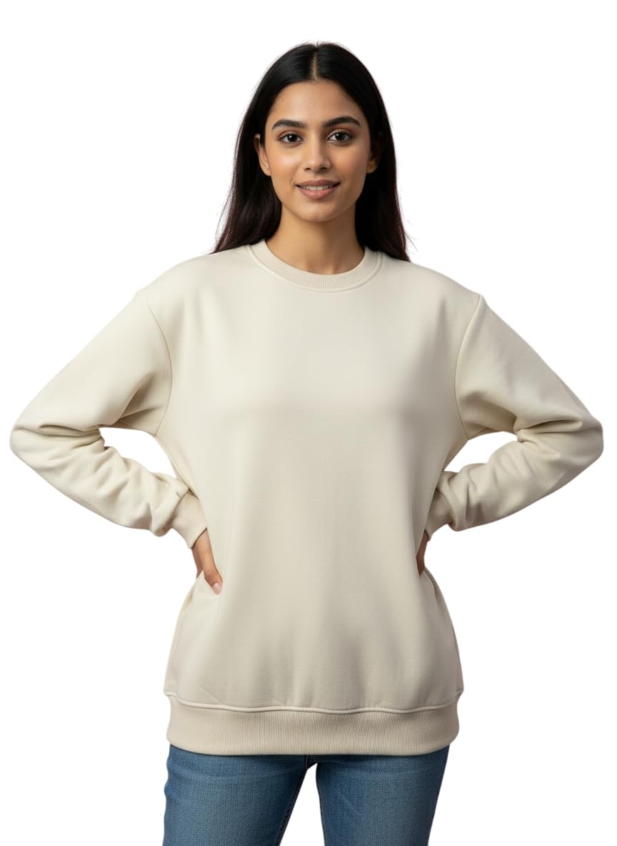 Women's Round Neck Full Sleeve Sweatshirt, Ribbed Solid Casual Winter Wear, Regular Fit Sweatshirt Size S to 2XL