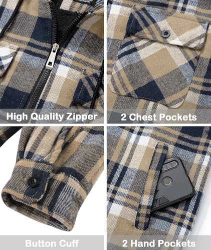 Image of SCODI Men's Flannel Jacket Sherpa Lined Plaid Fleece Hoodies Zip Up Coat | Winter Warm Outwear, Thick Sweatshirt, Outdoor, Ski, Hiking, Sports, Work, Office, Daily Wear, Machine Wash, with 4 Pockets