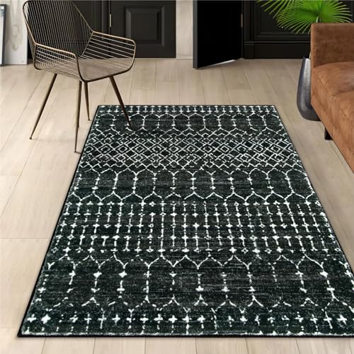 Lahome Moroccan Black Area Rug for Living Room 3x5 Non-Slip