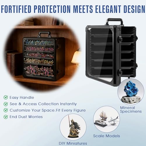 Image of Miniature Storage Case, Carry & Display for Warhammer Minis, X-Large | Aluminum Alloy Frame for Secure Transport, Clear Window with Lock, for Warhammer 40k Miniatures, Figures and Collectibles