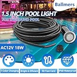 1.5 Inch Pool Light for Inground Pool & Spas, 50 ft Cord AC12V 18W 7 RGB Color LED Pool Light Replacement for GloBrite, 602054 Replacement Swimming Pool Lights, IP68 Waterproof